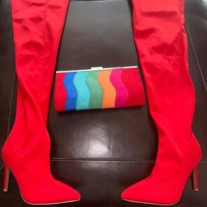 Size 8W Red Thigh High Boots